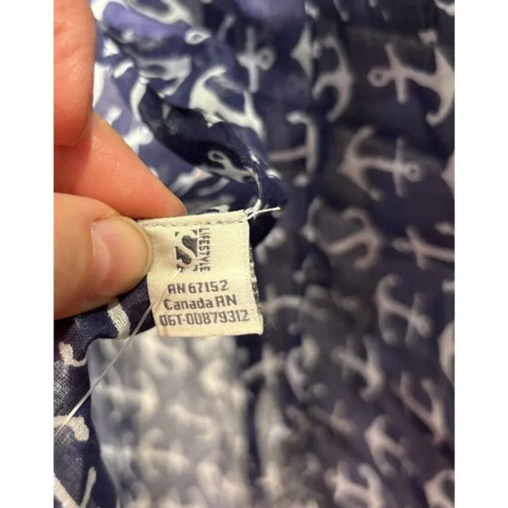 Lifestyle Taleen Anchor Print Scarf‎ With Tassels Navy & White